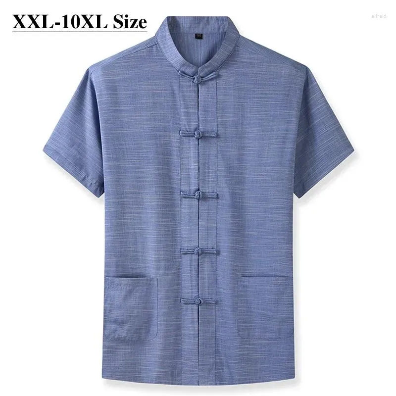Men's Casual Shirts Size Plus 7XL 8XL 9XL 10XL Short Sleeve Shirt Chinese Style Tang Suit Loose Traditional Uniform Male
