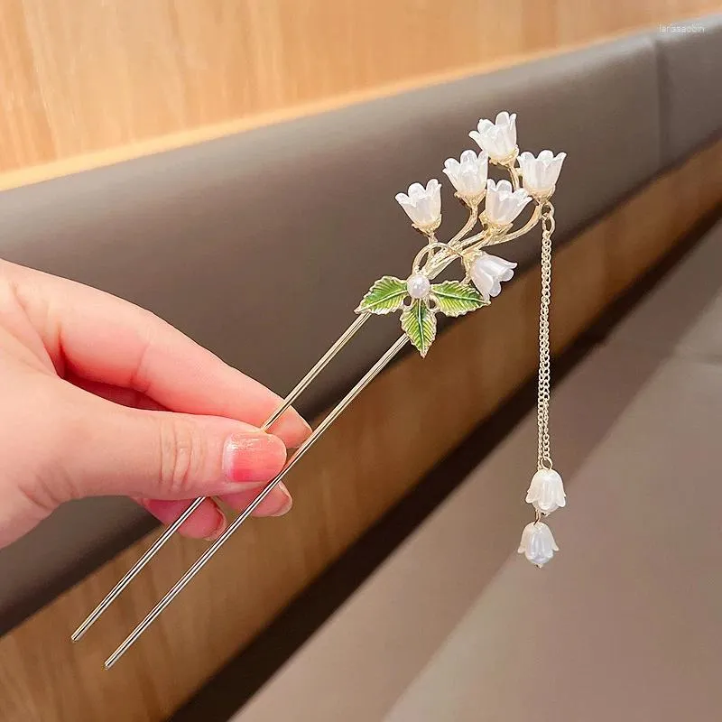 Hårklipp vintage Bell Orchid Flower Fringe Sticks Fashionable Female Metal Hairpin Stick Women Girl Ornament Styling Tools