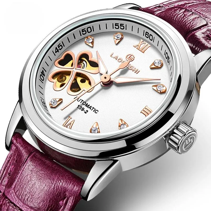 Horloges Automatisch mechanisch dameshorloge met leren band en elegant ontwerp