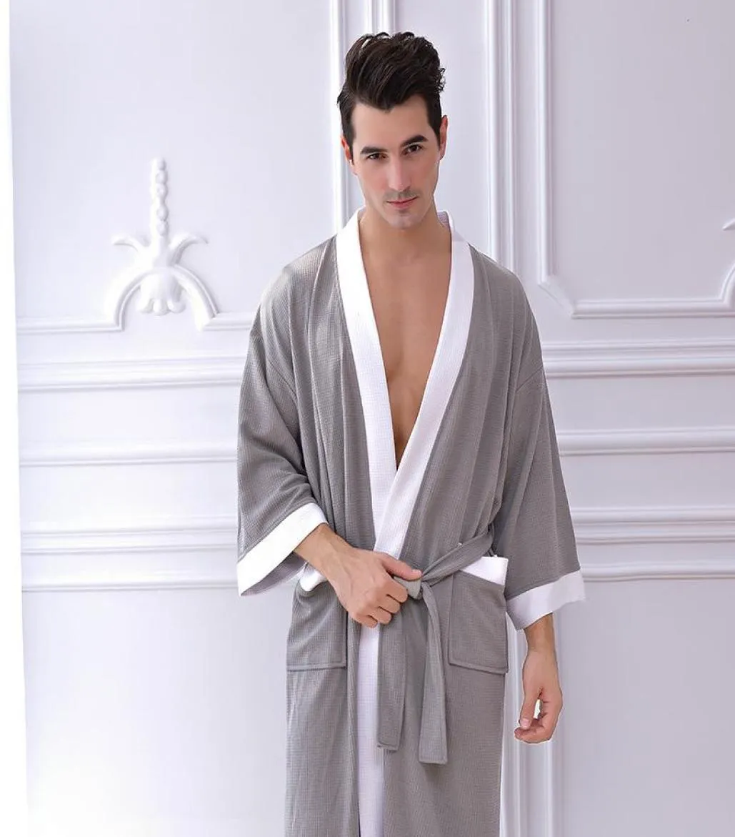 Women039s ملابس النوم القصيرة للملابس المنزلية Men039s Lightgown Waffle El Cotton Bathrobe3791642