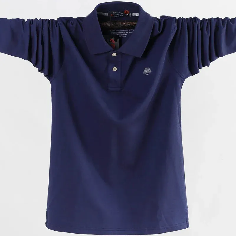 Men Polo Shirt Mens Business Work Casual Cotton Male Top Tees Autumn Long Sleeve Turn-down Collar Polo Shirts Plus Size 5XL 6XL 240306