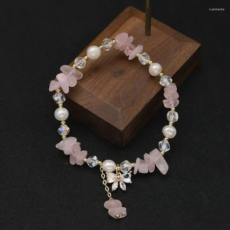 Strand Fashion Jewelry Bracelet Pink Crystal Elegant Women Beaded Rhinestones Gift