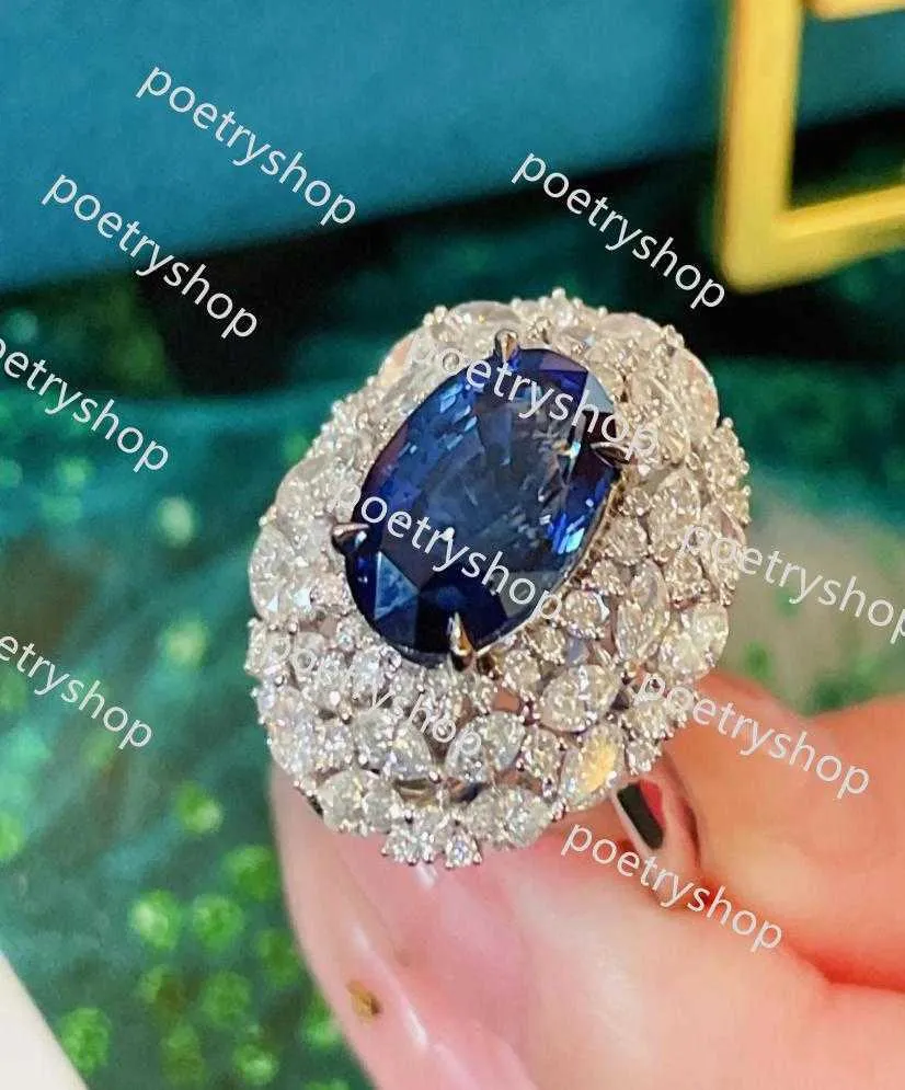 Bandringen Choucong Merk Trouwringen Ins Top Verkoop Luxe Sieraden 925 Sterling Zilver Ovaal Geslepen Blauwe Saffier CZ Diamant Edelstenen Dames Ope3449429