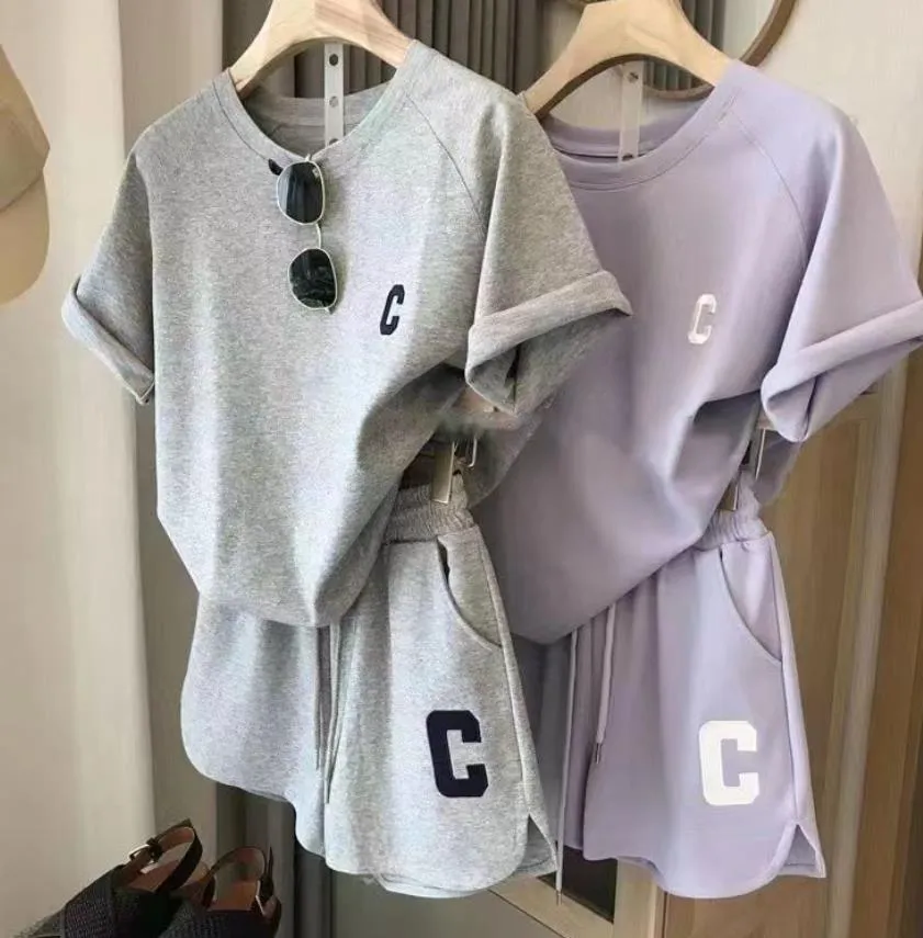 Summer Tracksuits for Women LOOSE Casual Sports Wide Leg Shorts Two Piece Sets Womens Korean Fashion Solid Outifits