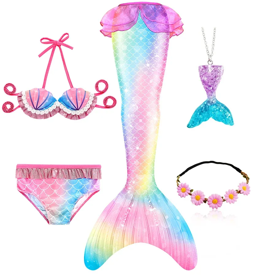 Swimwear Fantasy Children Mermaid Tails Swimming Party Cosplay Costumes Halloween Little Mermaid Girls Swimsuit Bikini Set Bathing Suit