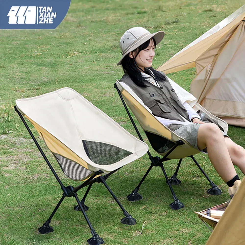 Mobilyalar Tanxianzhe açık katlanır sandalye kamp portatif moonchaira süper ışık kamp sandalye eğlence salonu sandalye biyonik kurbağa ayak ped