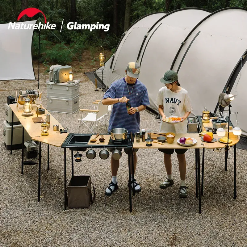 Mobilier Naturehike Outdoor Igt Table modulaire Table de barbecue de camping portable Table combinée gratuite Meubles de camping Table en bambou Igt