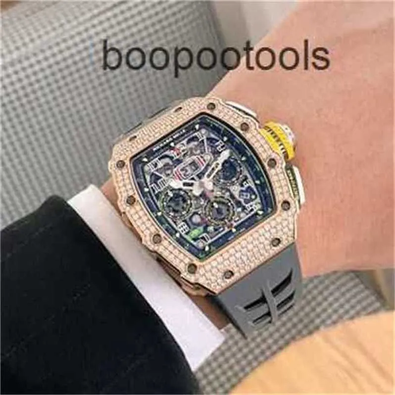 DHgate Richard Mille RM1103 Rose Gold Diamond Mens Chronograph Watch F091 Watches