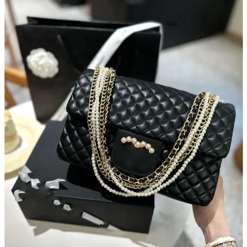CC Bag Designer Pearl Chain Crossbody Bag Ombro Moda Couro Genuíno Womens Bolsa Messenger Lady Clutch Classic Diamond Lattice 2 Xnim
