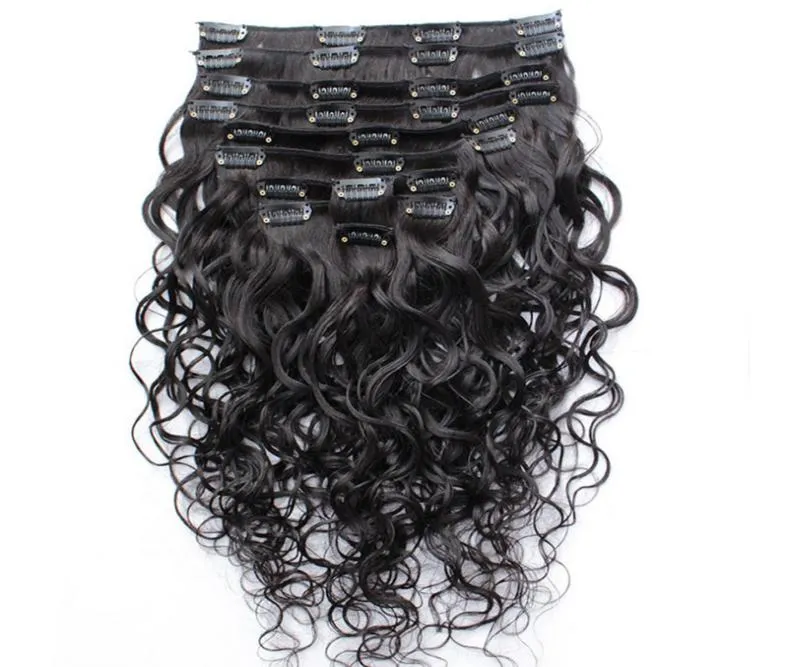 Wet And Wavy Clip Indian Human Hair Extensions Cheap Full Head Clip In Hair Extensions Water Wave 10pcsset 120gset 3079838