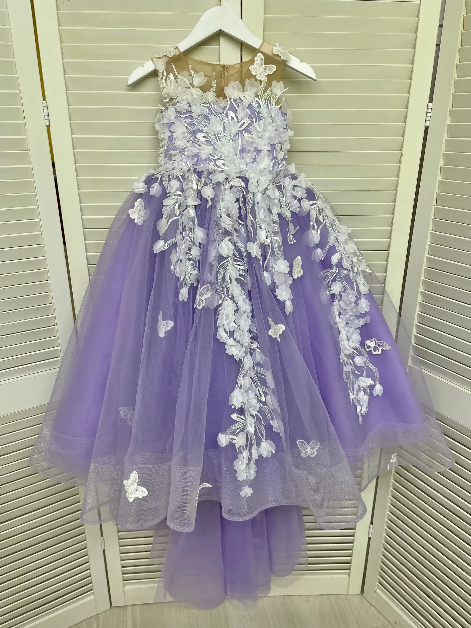 Peach Flower Girl Dress 2024 Lilac Ivory Tulle Lace Ballgown First Communion Gown Little Kid Infant Toddler Christening Baptism Junior Bridesmaid Wedding Guest