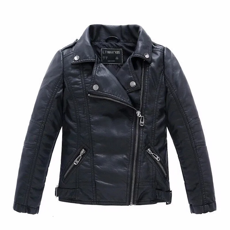 Cappotto per bambini di moda classica per ragazze ragazzi neri giacche in pelle da motociclista per primavera autunno 2-14 anni 240304