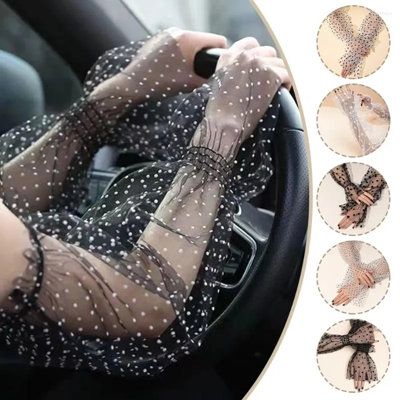 Knee Pads Women Sunscreen Arm Sleeves Mesh Lace Cover Oversleeves Driving Gloves Summer Dot Outdoor Heart