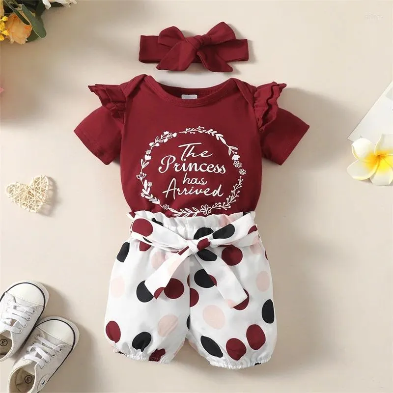 Kleidung Sets Baby Mädchen Geboren Outfits Kurzarm Brief Drucken Strampler Mit Dot Shorts Set Prinzessin Kleidung