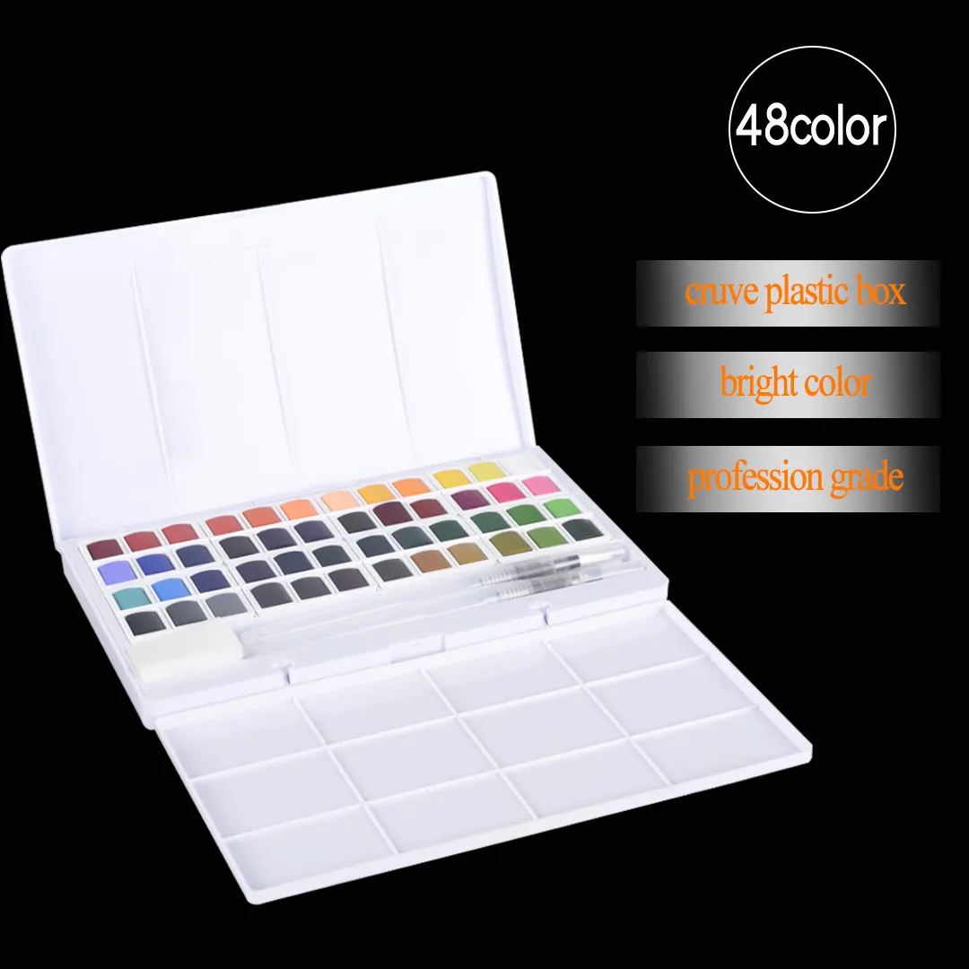 New 48 color watercolor Painting paint set half pan watercolor paint plastic box package