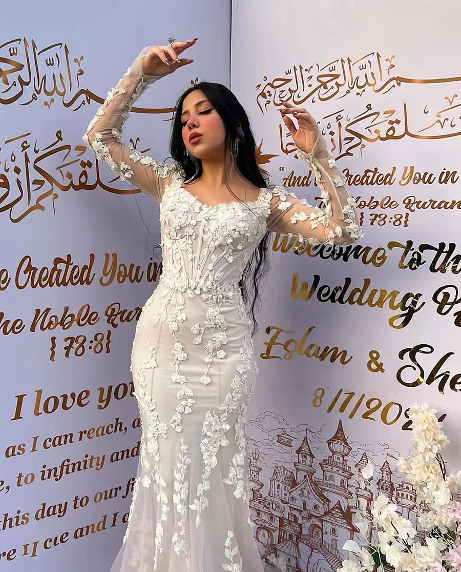 Классическое кружевное свадебное платье русалки с длинными рукавами и аппликацией, свадебные платья с цветами, индивидуальный заказ, с скользящим шлейфом, Vestidos De Novias