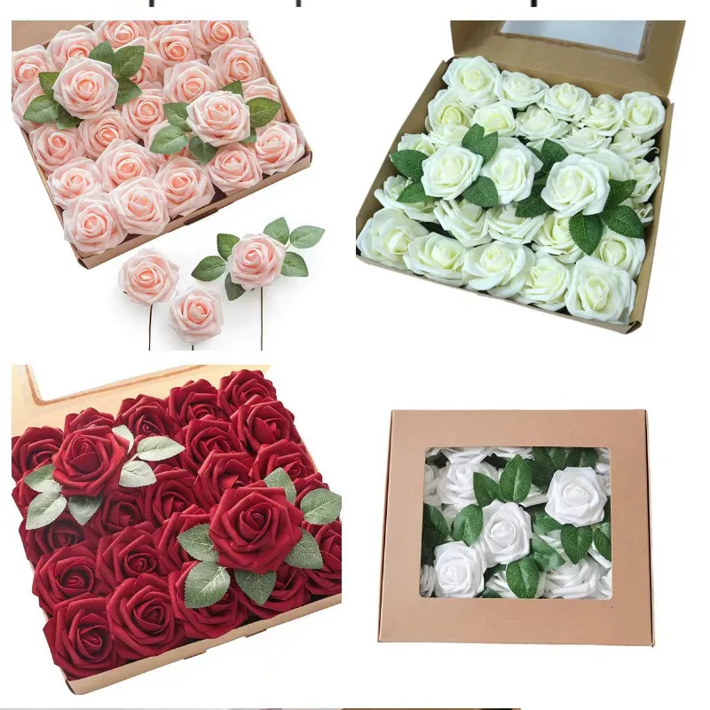 Artificial Rose Flowers Box Valentines Day Gift Artificial Flowers Pe Roses för DIY Bröllopsdekorationer