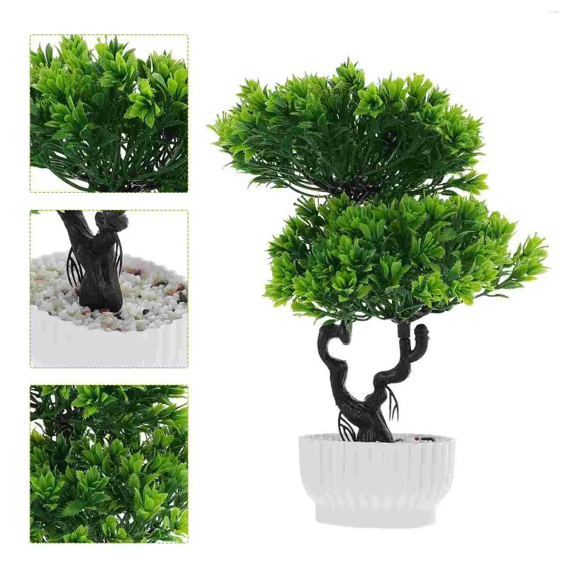 Decorative Flowers Artificial Plants Bonsai Pine Tree Potted Flower Arrangements Greenery Home Table Centerpieces For Office Green