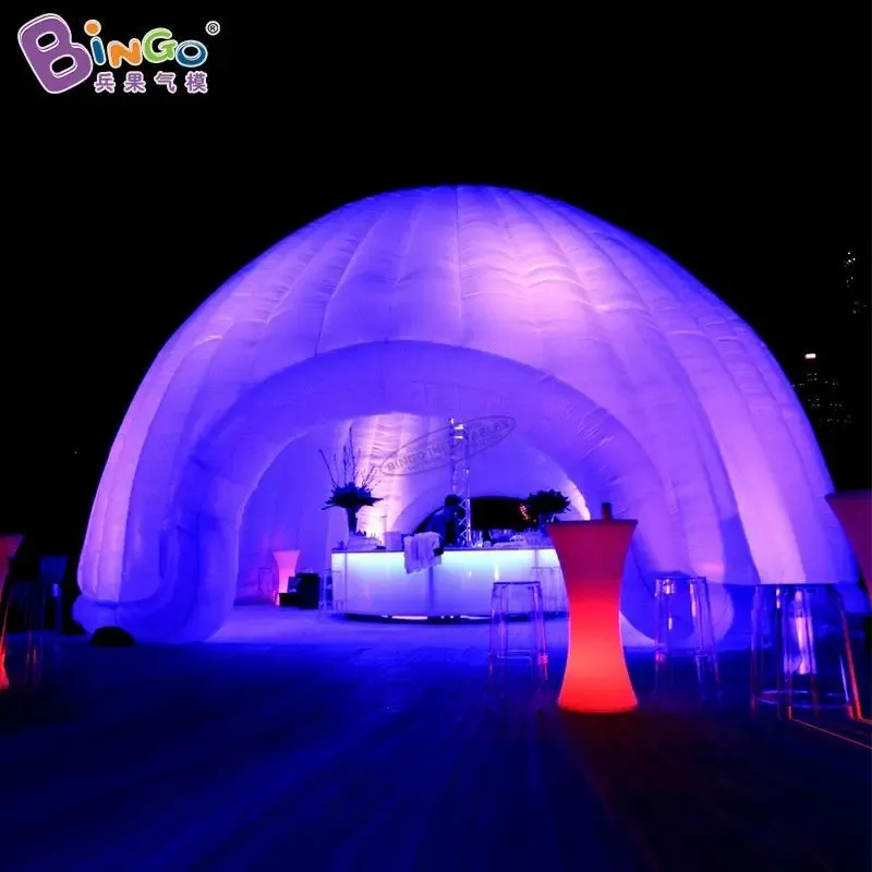 groothandel 10x10x4.5mH Hot sales op maat gemaakte gigantische opblaasbare verlichting witte koepeltent inflatie beurstent iglo luifel partytent voor feestevenement decoratie