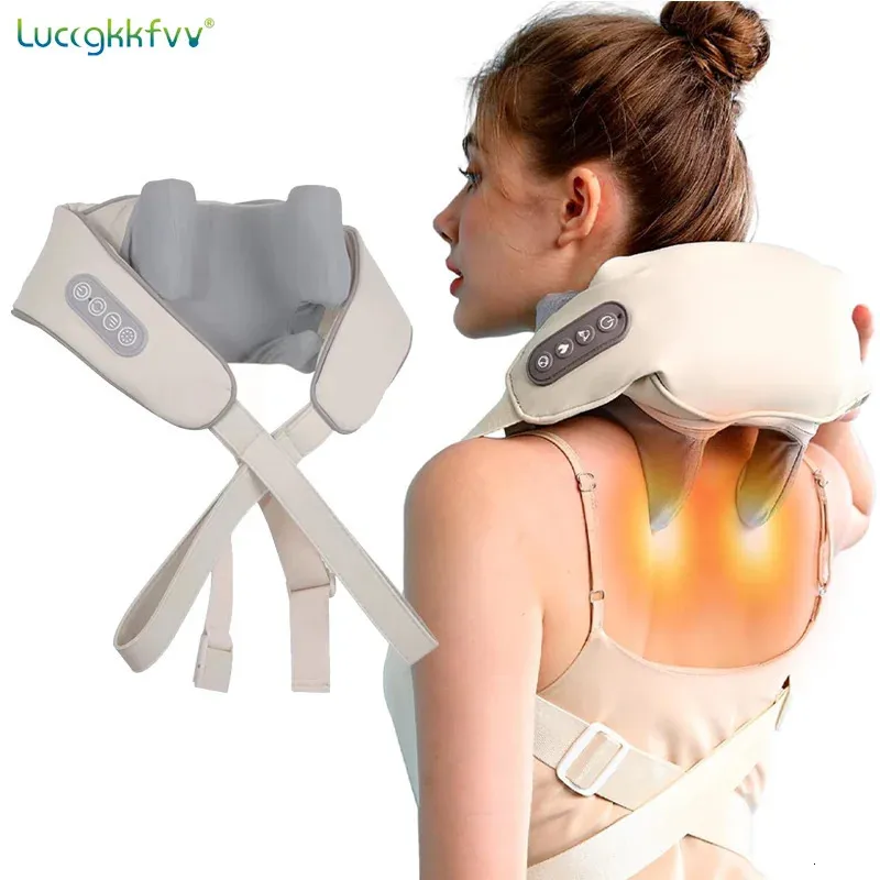 Neck axelmassager djup vävnad shiatsu bakmassor med värme för smärtlindring elektrisk knådning press muskler massage 240313