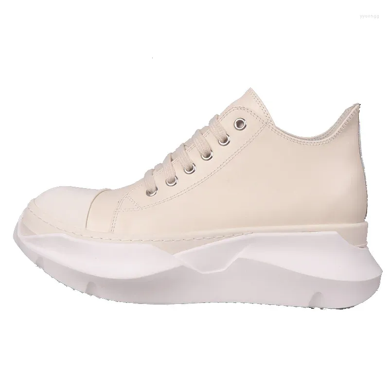 Chaussures décontractées Design américain High Street Rmk Owews cuir de vache hommes femmes Beige plate-forme baskets unisexe à lacets mocassins