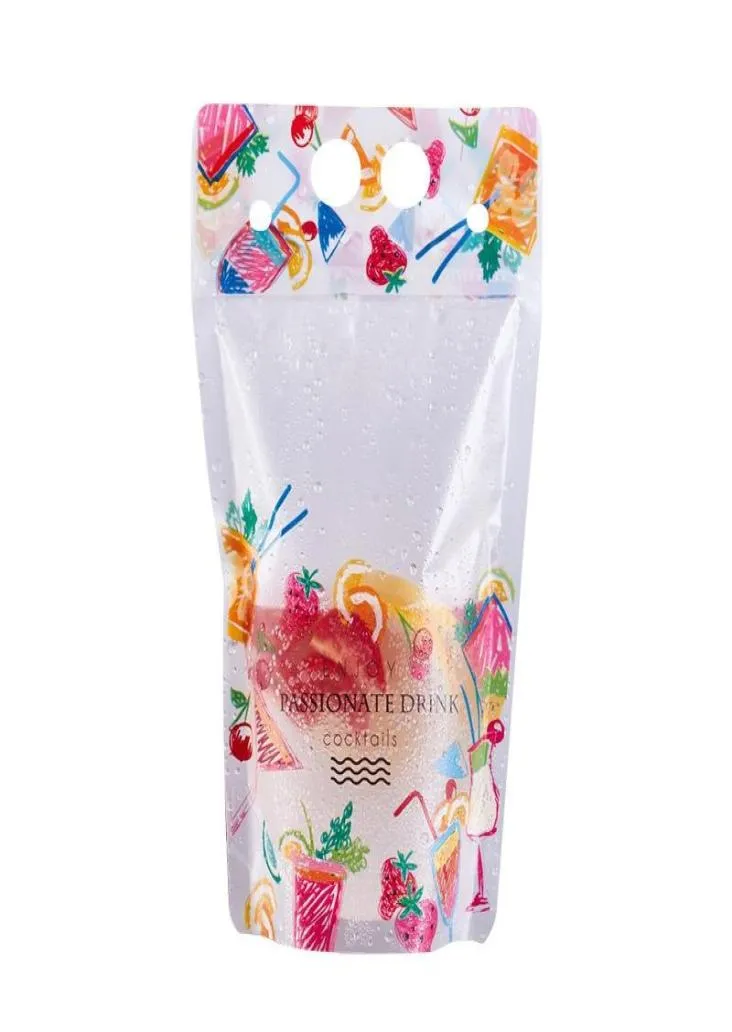 Pochette en plastique de sac d'emballage de boisson de modèle de fruit de 500 ml pour le café de lait de jus de boisson avec la poignée et les trous pour Straw8952134