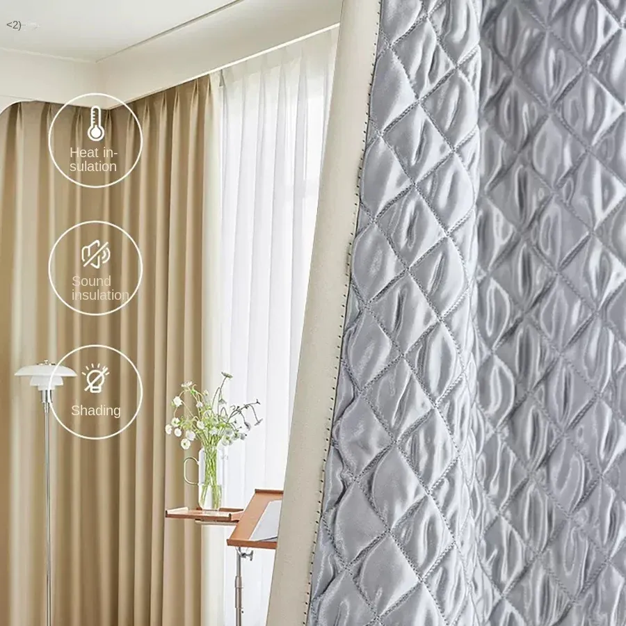 Curtains Modern Simple Solid Color 100% Full Shading Bedroom Thickened Windproof Warm Curtains Super Sound Insulation and Noise Reduction