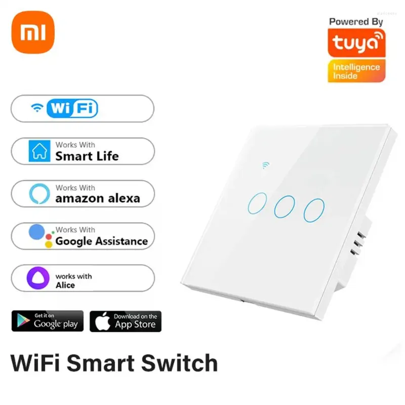 Управление умным домом Xiaomi, Wi-Fi, выключатель света, стеклянный экран, сенсорная панель, голосовые беспроводные настенные выключатели, пульт дистанционного управления с Alexa Google