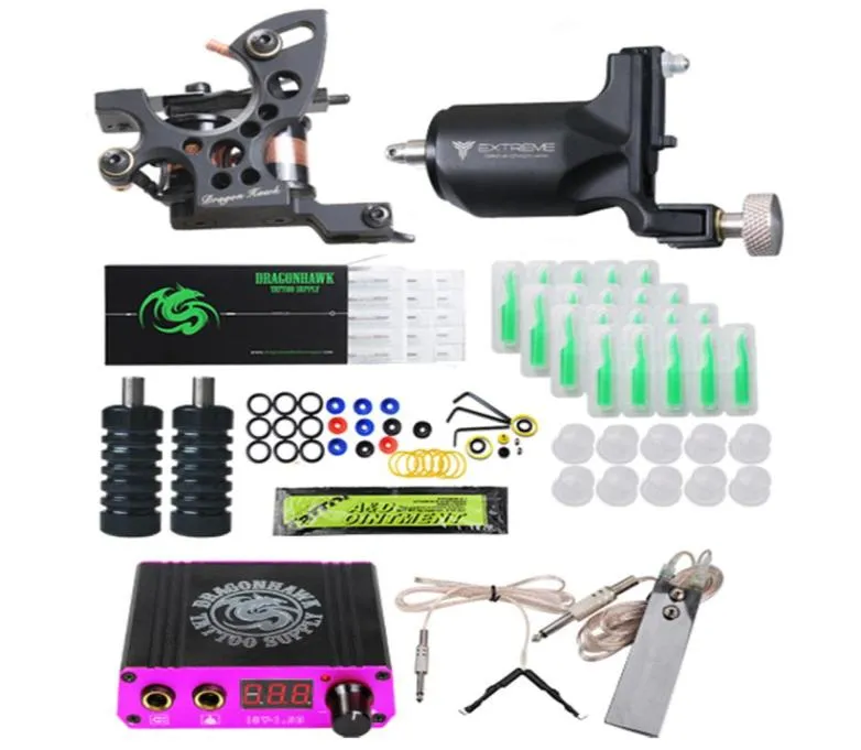 Dragonahwk Tattoo Kit Coil Machine Rotary Gun Voeding Naalden Set3203521