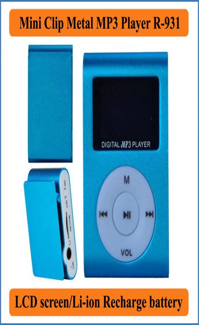 Mini Clip Metal MP3 -spelare med LCD -screenliion Laddning av batteristöd 32 GB Micro SD TF Card Slot Digital Mp3 Music Player R9374985