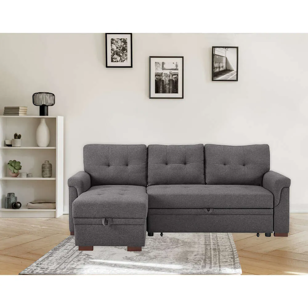 84 Dark Gray Linen Sleeper Sectional Sofa - Reversible Chaise, Storage ...