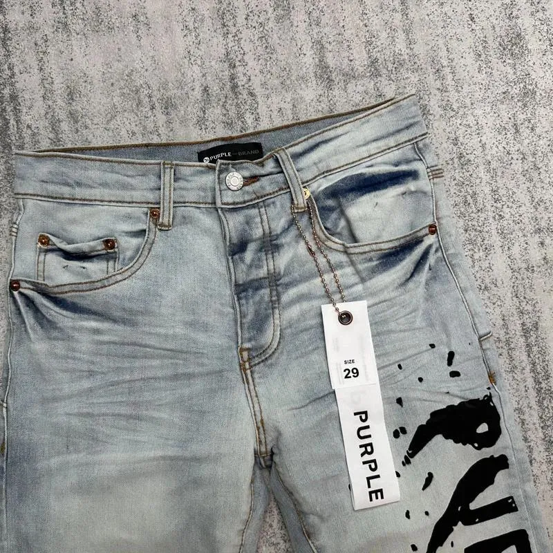 Mens Jeans Light Blue Purple Brand Denim Pants High Quality