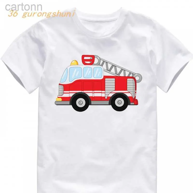 T-shirts childrens clothing kfire truck kids t shirt for boys t shirts school bus cute kawaii girl t-shirts plane tops for girls clothes ldd240314