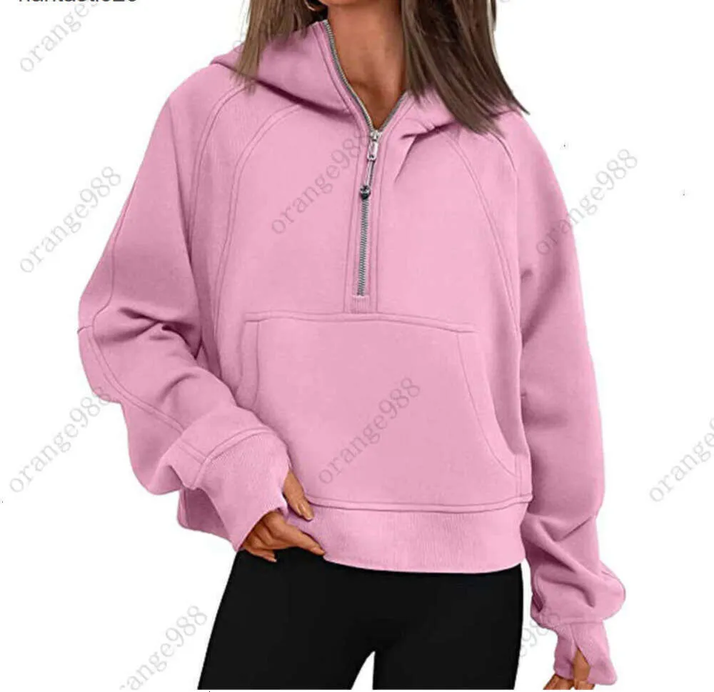 lulu-43 Herbst Winter Yoga Anzug Scuba Hoodie Halber Reißverschluss Damen Sportpullover Lose Gym Jacke Fitness Kurzer Plüschmantel Sweatshirt 9912ess