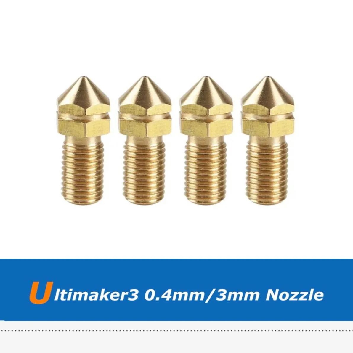 4 stuks Ultimaker3 UM3 3D-printeronderdelen 04 mm messing mondstuk voor 3 mm filament7790127