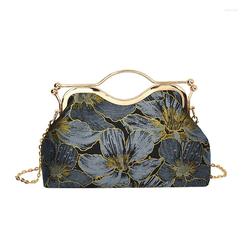Evening Bags High Quality Portable Bag 2024 Fashionable Chinese Style Clamshell Embroidered Flower Chain Crossbody