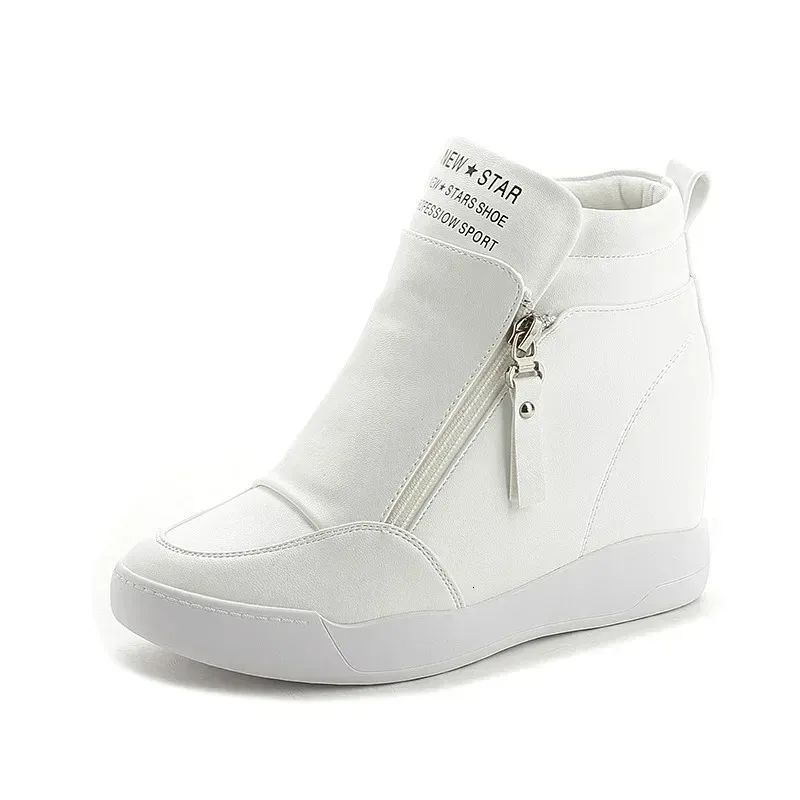 2024 High Top Women Sneakers Autumn Winter Hidden Obcasual Buty Side Zip White Platform Wedge Nit 240313