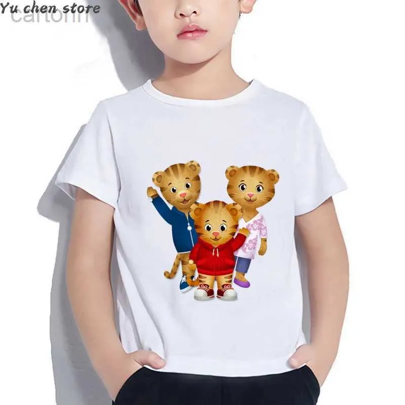 Футболки Модная футболка для девочек Kawaii Funny Daniel TigerS Neighborhood с мультяшным принтом Одежда для маленьких девочек Детская футболка Детская рубашка Топ ldd240314