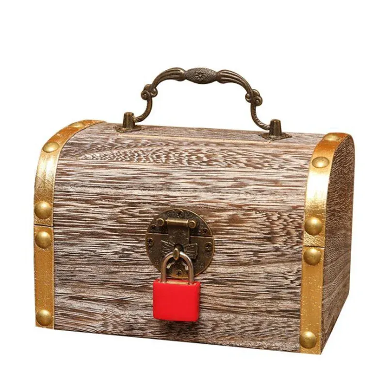 Boxes S/M/L/XL Wooden Piggy Bank Treasure Chest Savings For Coins Cash Safe Money Box Retro With Lock Crafts Home Decoration