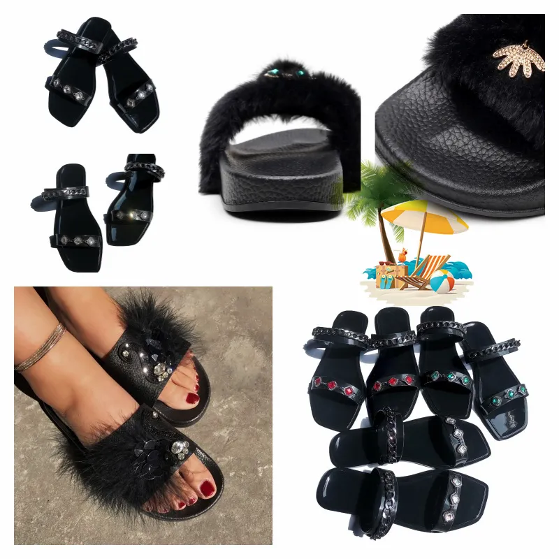 Designer Sandals Women Leather Casual Shoes Roman Sandals Flat Heel Diamond Woven Buckle Slippers GAI fashion black