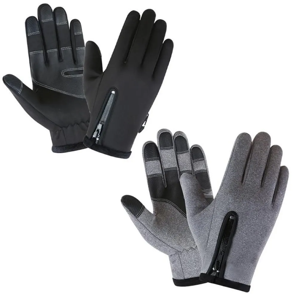 Heren Dames Thermische Fleece Handschoenen Met Lange Vinger Winddicht en Waterdicht Touchscreen Antislip Outdoor Gewatteerde Rits Handschoenen2681