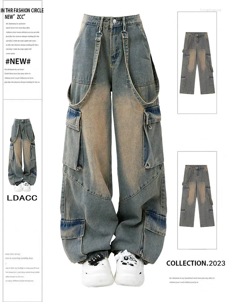 Damen Jeans Cargo Vintage Y2k 90er Ästhetische Baggy Denim Hose Harajuku Oversize Cowboy Hose Emo 2000er Trashy Kleidung 2024