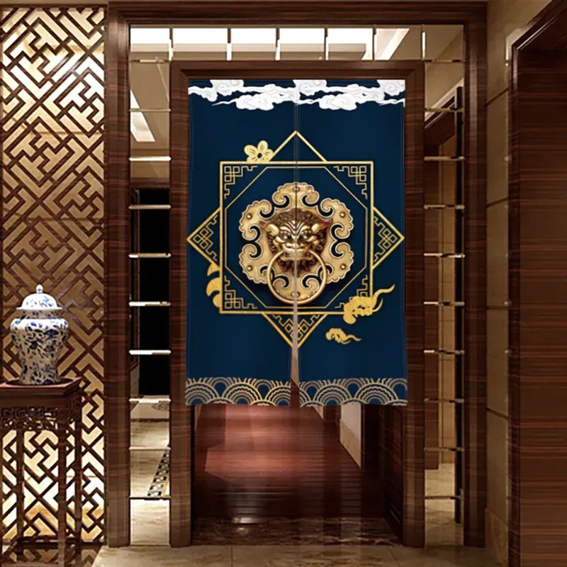 Vorhänge, Retro-Chinesischer Stil, Zen-Türvorhang aus weichem Polyester, atmungsaktiv, verschleißfest, Trennvorhang für Hotelzimmer, Büros, Studios