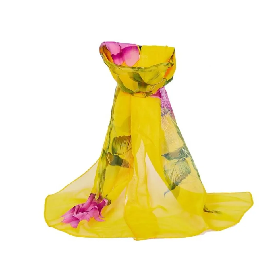 Шарфы Женские шарфы Модные длинные мягкие шарфы с цветком розы Женская шаль Шифоновые палантины Yellow359c