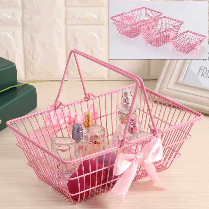 Manden Organizer Opbergmanden voor cosmetische sieraden Badkamer Organizer Mand in stijl roze desktop Opbergmand voor meisjes