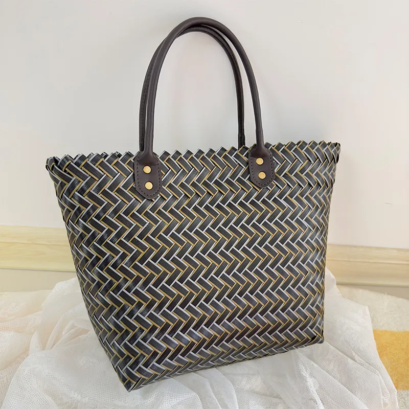 Sac à Main Vintage En Raphia - Anse En Bambou - Taille Petit - Occasion (bon état)