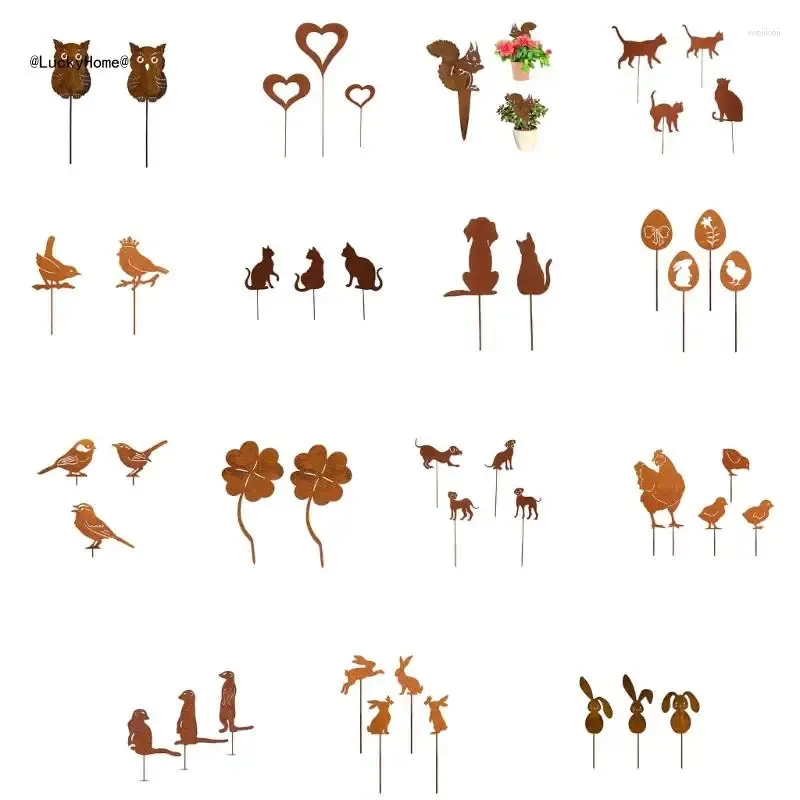 Garden Decorations Metal Rusted Animals Stake Artificial Art For Lawn Outdoor Backyards Decors 11UA