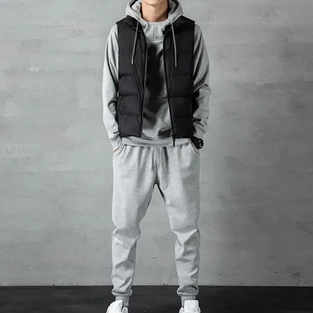 Stylish Men Jacket Pants Tracksuit Two Piece Set Autumn Winter Loose Fit Pockets Jogger Suit Hoodie Streetwear 240312