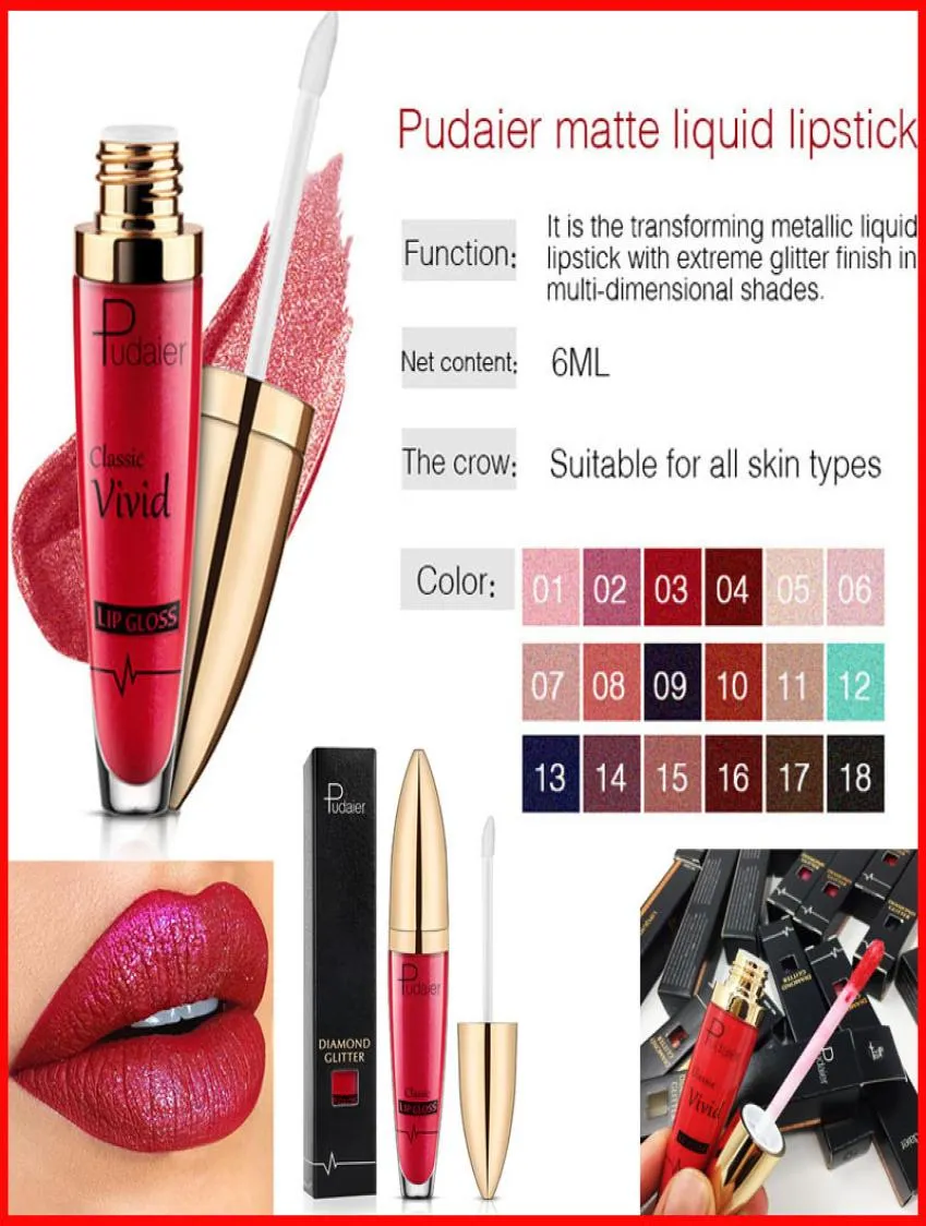 Classic Vivid Lip Gloss Velvet Liquid lipstick Nonstick Cup Pearlite Glitter 18 Colors Diamond Non Sticky Waterproof Long Lasting9153546