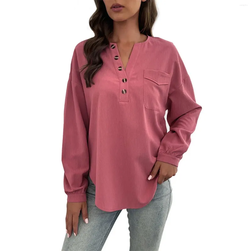 Blusas femininas 2024 outono e inverno manga comprida camisa de cor sólida casual camisas de beisebol femininas para